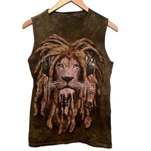 The Mountain Manimals Tie Dyed Lion Dreadlocks Graphic Reggae Tank Size Medium